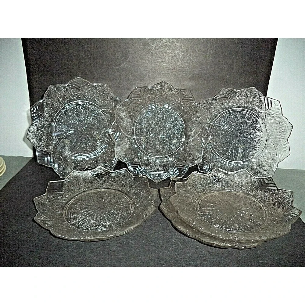 Austria Crystal Glass Salad Dishes w/Leaf‎ Cut Edges Set of 6
